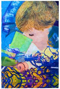 Margaret Abramshe Plastic Ocean, 2021 Canvas, fleece, artist’s images, acrylics, pigment sticks, watercolor 52” x 35” 